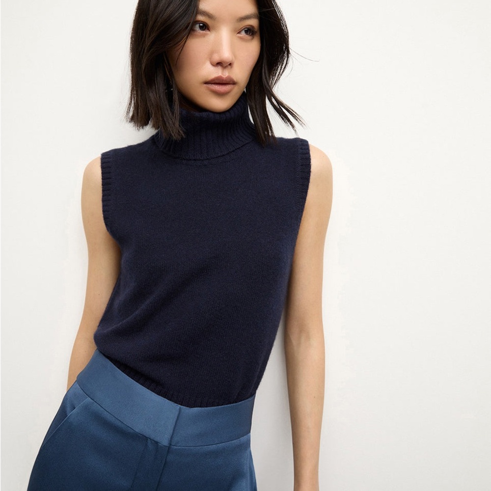 Veronica Beard Navy Sleeveless Turtleneck Sweater